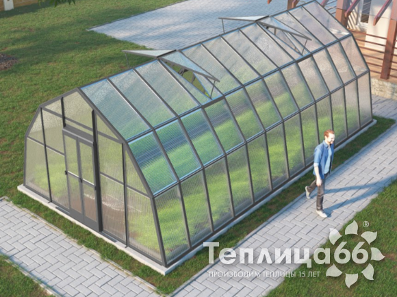 Теплица Рада Каспий из поликарбоната, 4х8 метров, графитовая